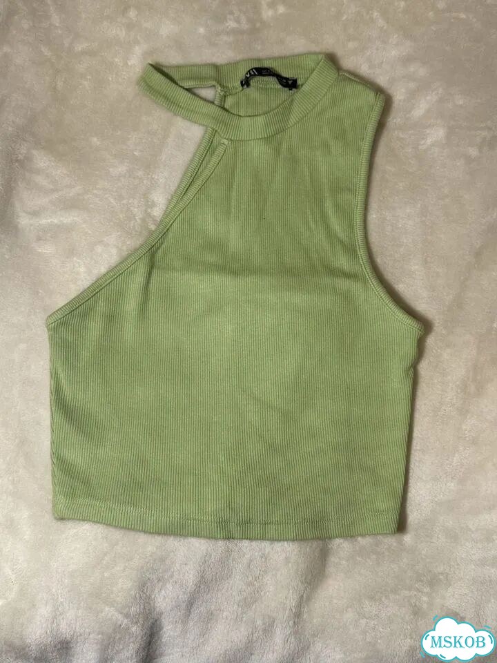 Асимметричный топ Zara S / салатовый в рубчик фото 1