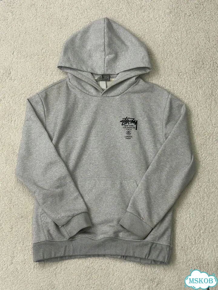 Толстовка худи Stussy серая фото 1