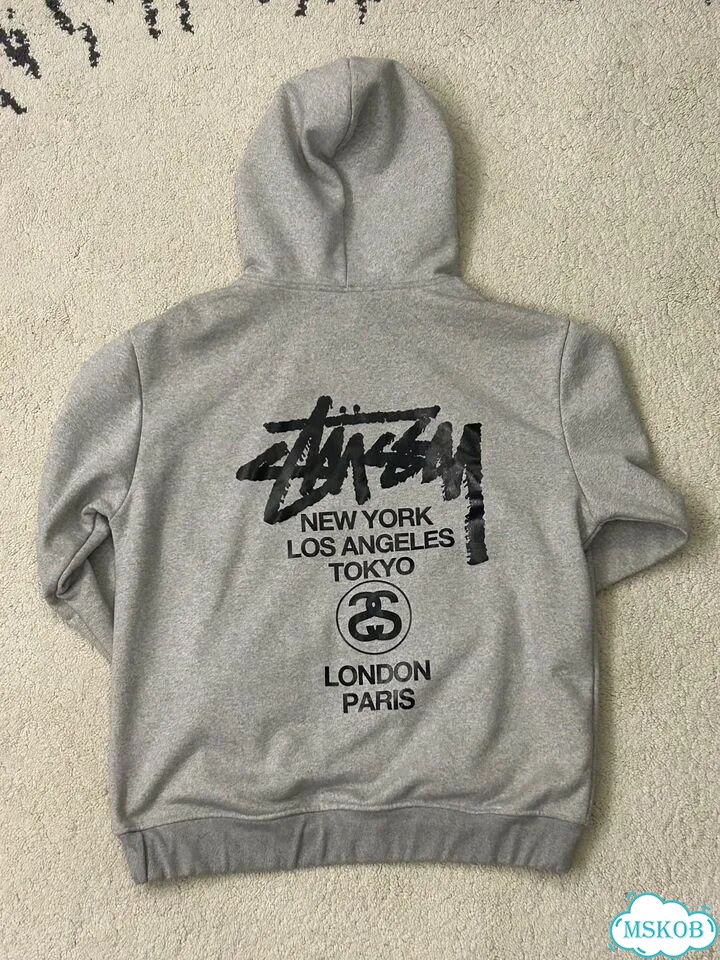 Толстовка худи Stussy серая фото 2