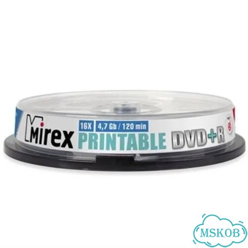 Диск Mirex DVD+R 4.7 Gb 16Х Printable, уп10шт фото 1