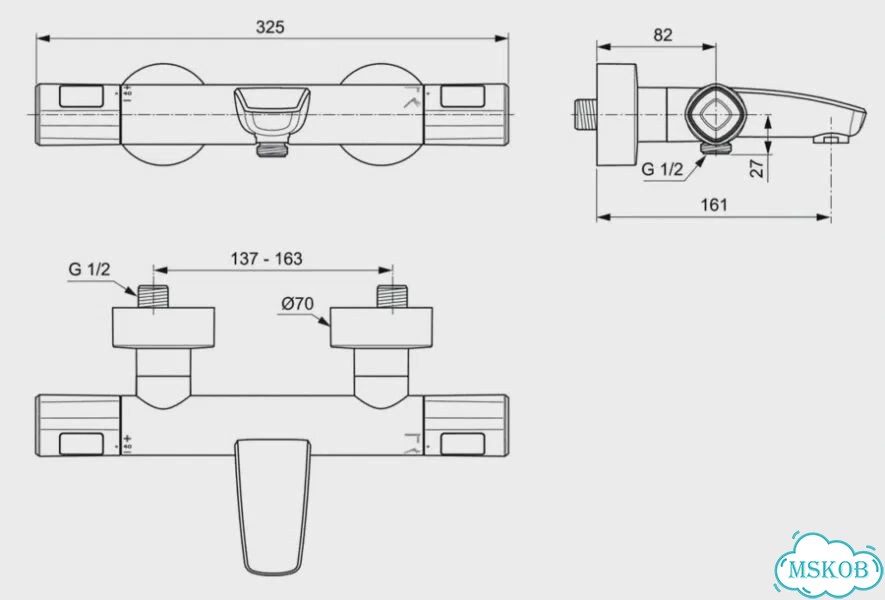 Смеситель для ванны Ideal Standard Ceratherm T100 термостатический настенный A7238AA фото 2