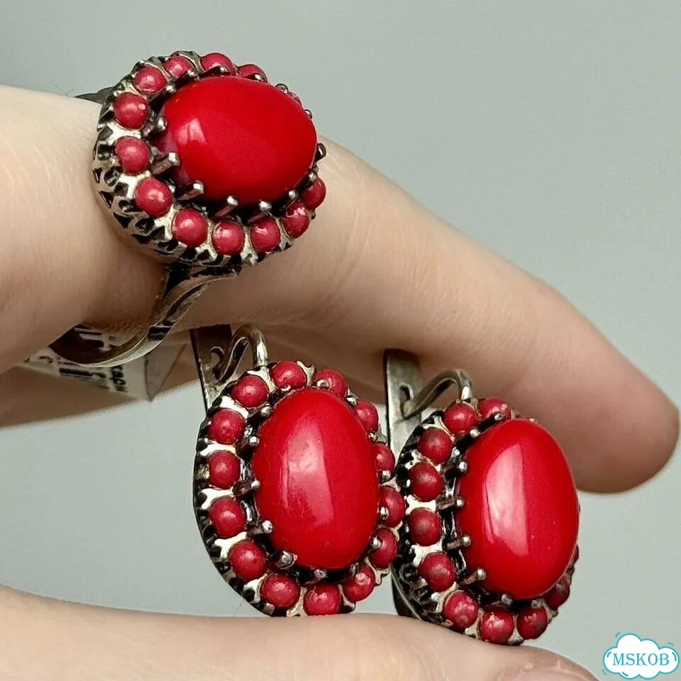 Кораллы и Серебро. Серьги фото 1