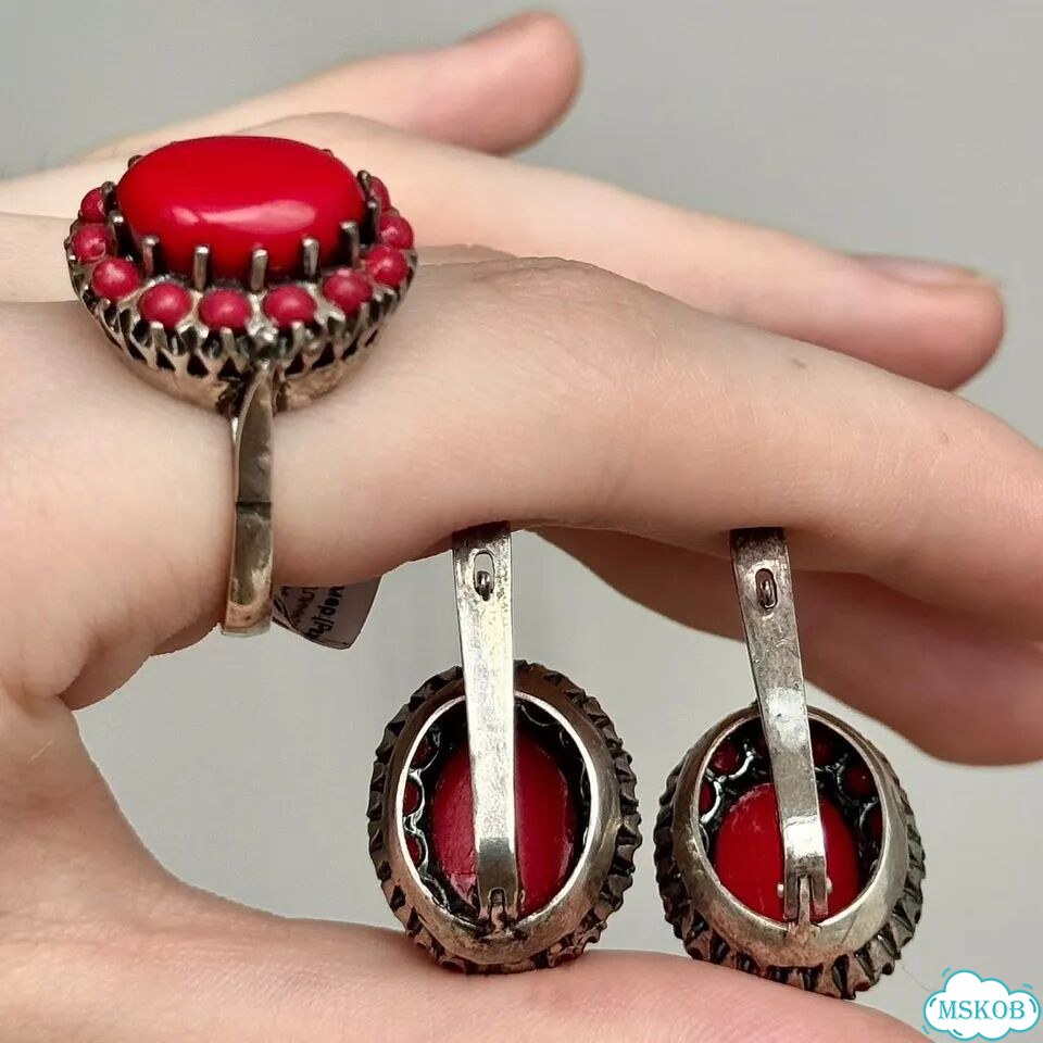 Кораллы и Серебро. Серьги фото 4