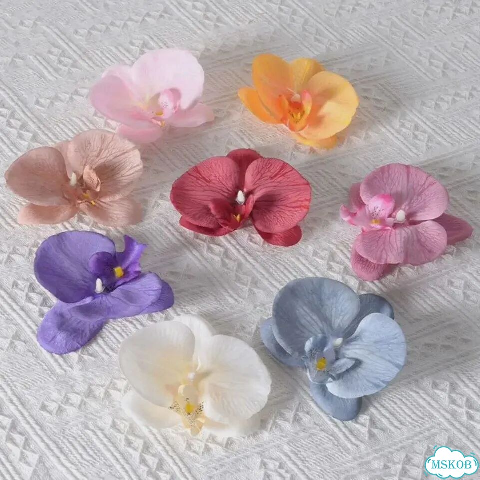 Орхидея-бабочка брошь из силиконового хлопка Голубой, Grey-L фото 2