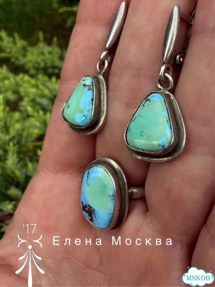 Винтаж: серьги кольцо бирюза серебро фото 2