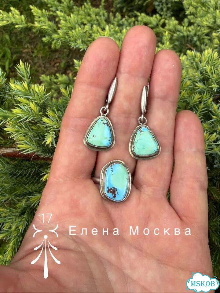 Винтаж: серьги кольцо бирюза серебро фото 5