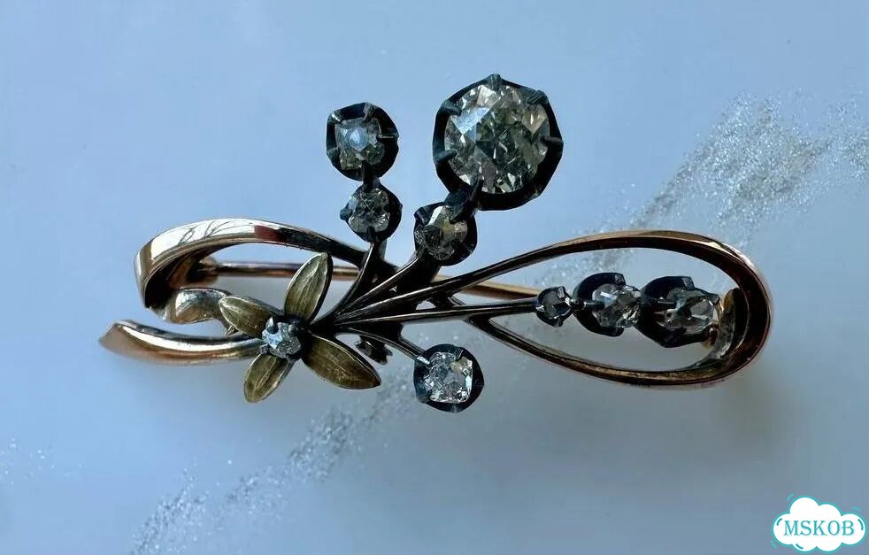 Старинная брошь с природными бриллиантами 1.86ct фото 1