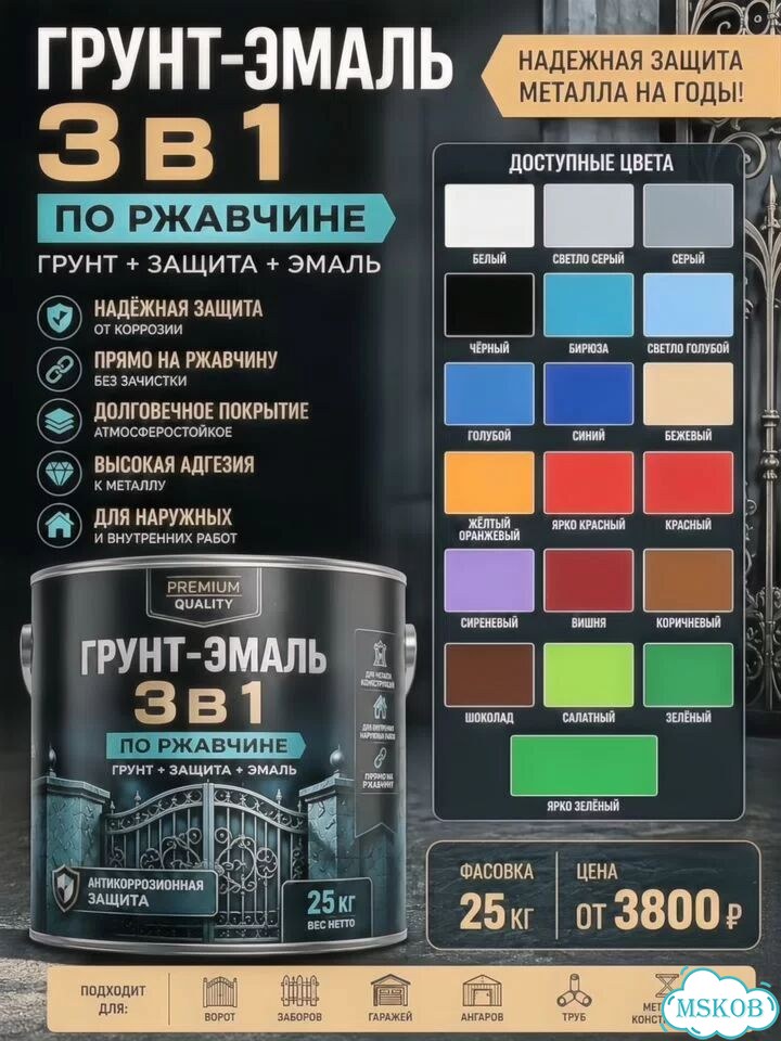 Краска по металлу 3 в 1 Грунт-эмаль по ржавчине фото 1