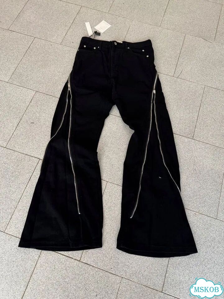 Джинсы Rick Owens type с молниями широкие фото 3