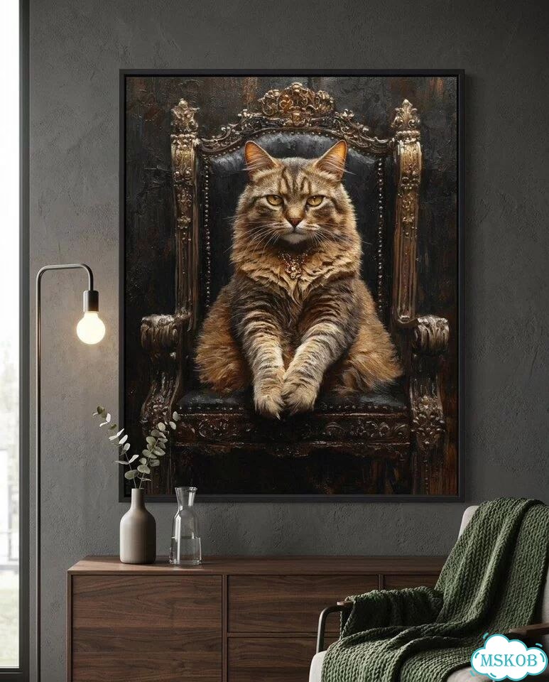 Современная картина маслом кошка «Трон» фото 11