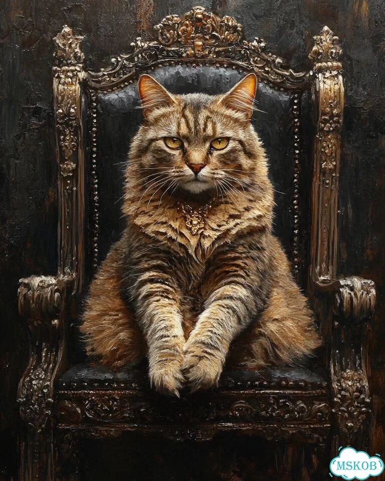 Современная картина маслом кошка «Трон» фото 3