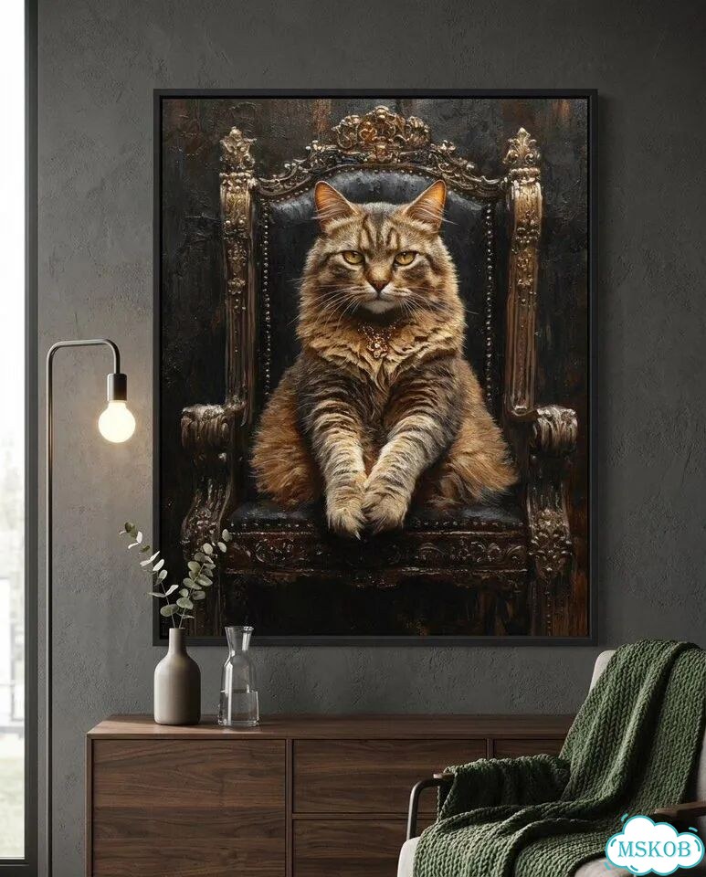 Современная картина маслом кошка «Трон» фото 4