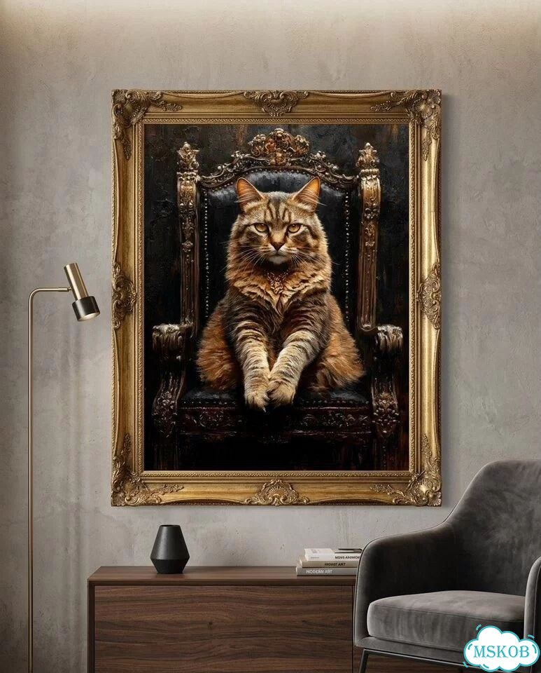 Современная картина маслом кошка «Трон» фото 5