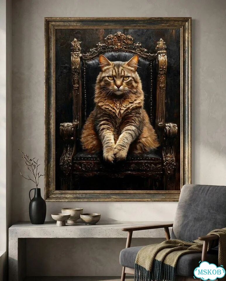 Современная картина маслом кошка «Трон» фото 6
