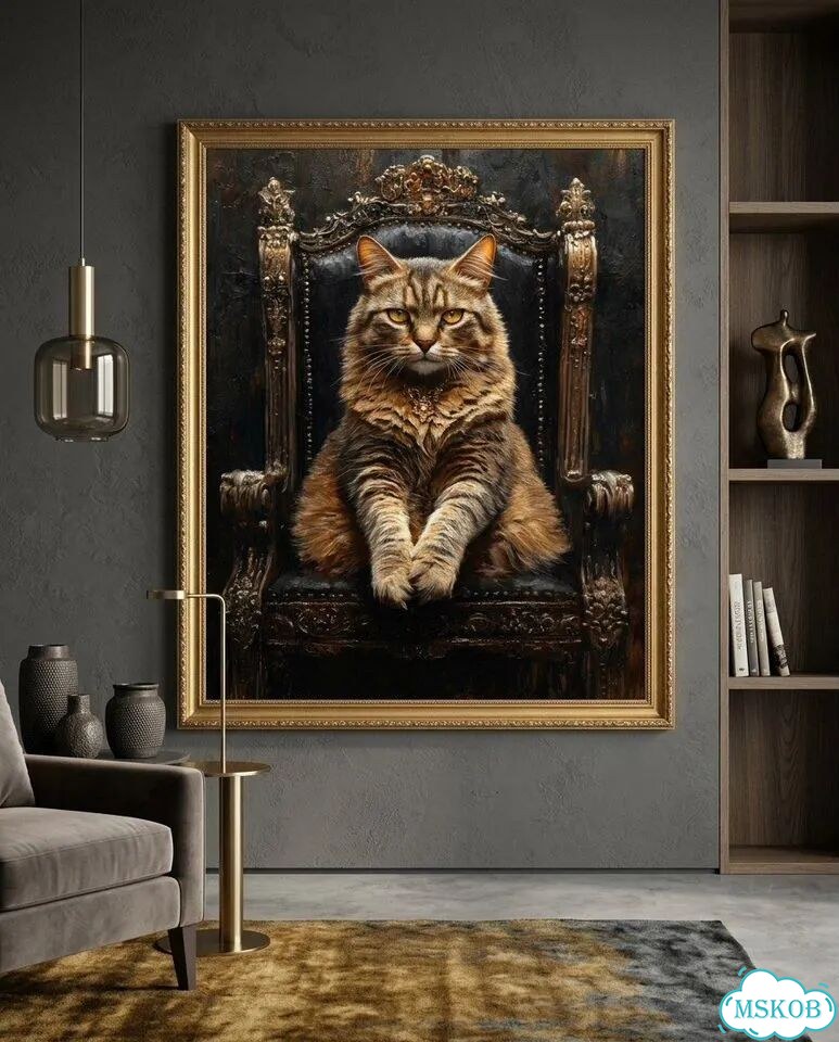 Современная картина маслом кошка «Трон» фото 8