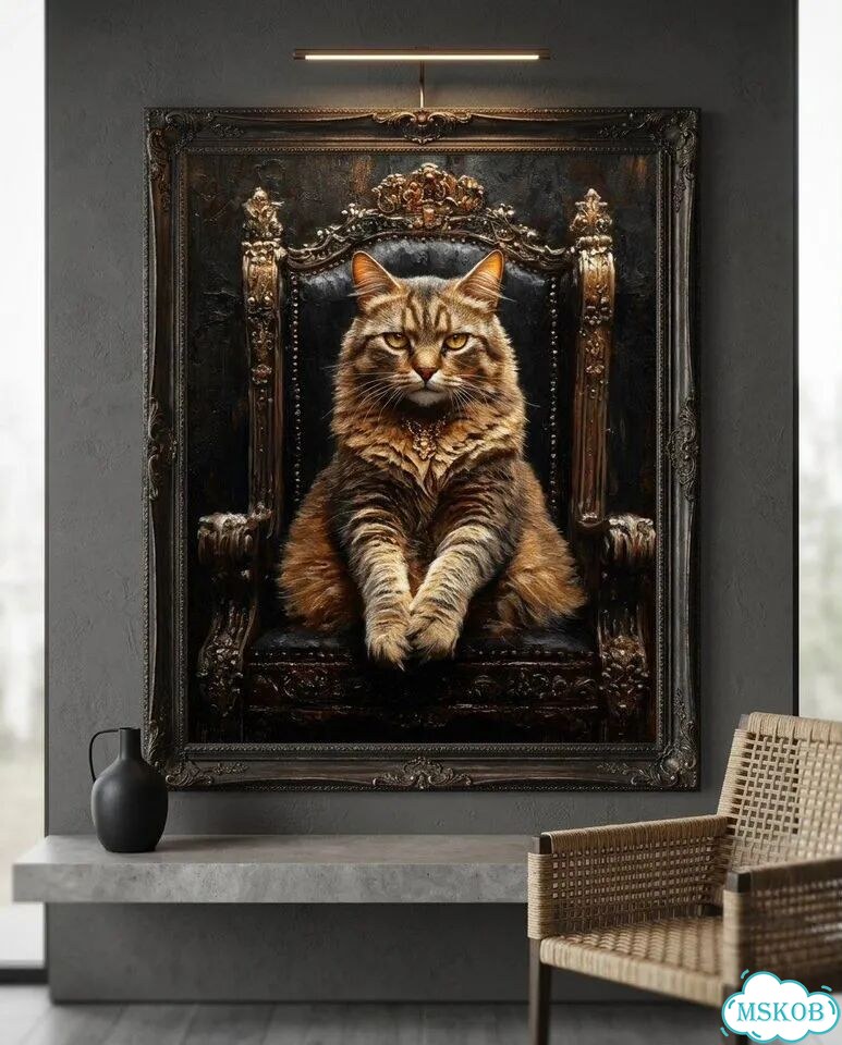 Современная картина маслом кошка «Трон» фото 9