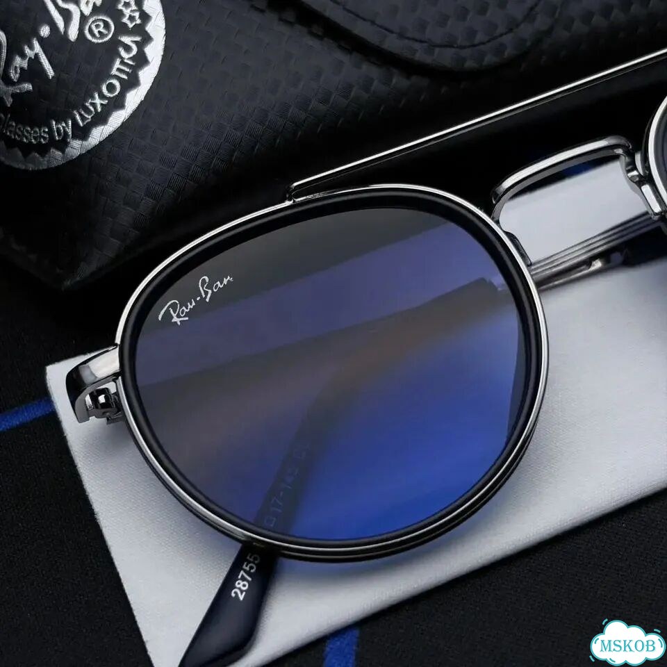 Очки Ray-Ban серебро синие зеркальные круглые фото 3