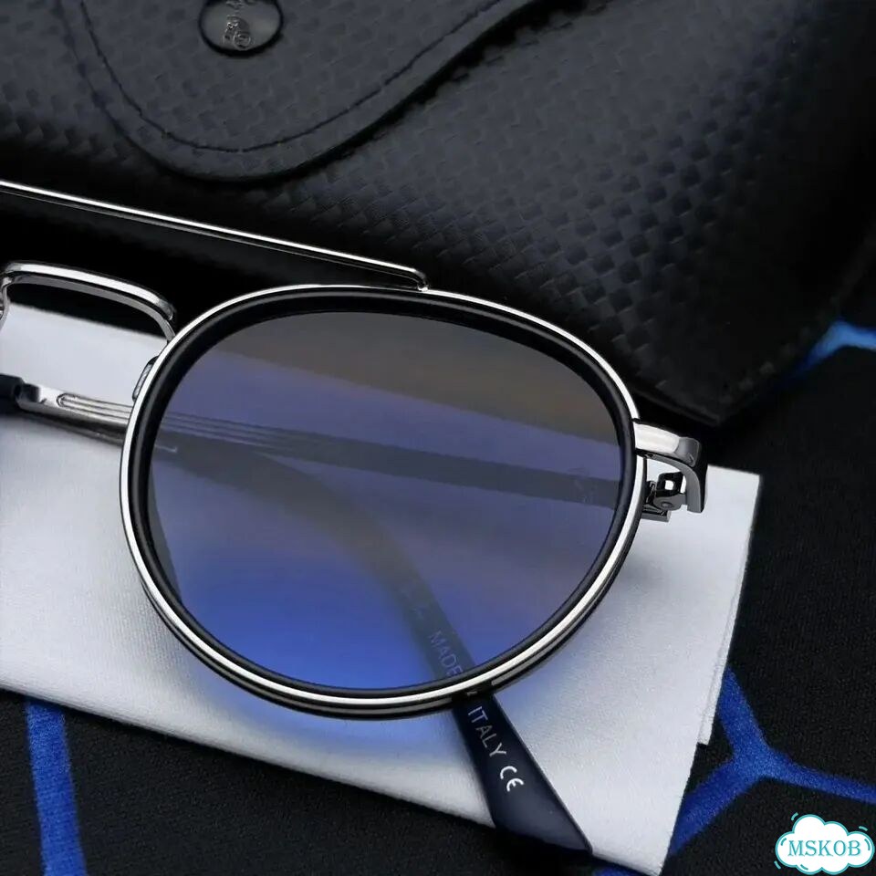 Очки Ray-Ban серебро синие зеркальные круглые фото 4