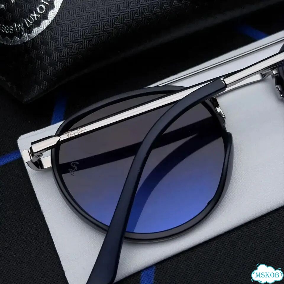 Очки Ray-Ban серебро синие зеркальные круглые фото 5