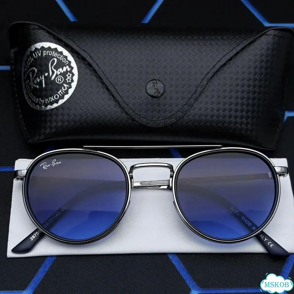 Очки Ray-Ban серебро синие зеркальные круглые фото 2