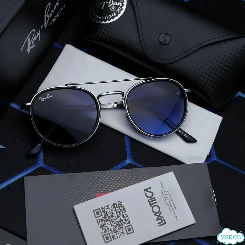 Очки Ray-Ban серебро синие зеркальные круглые фото 9