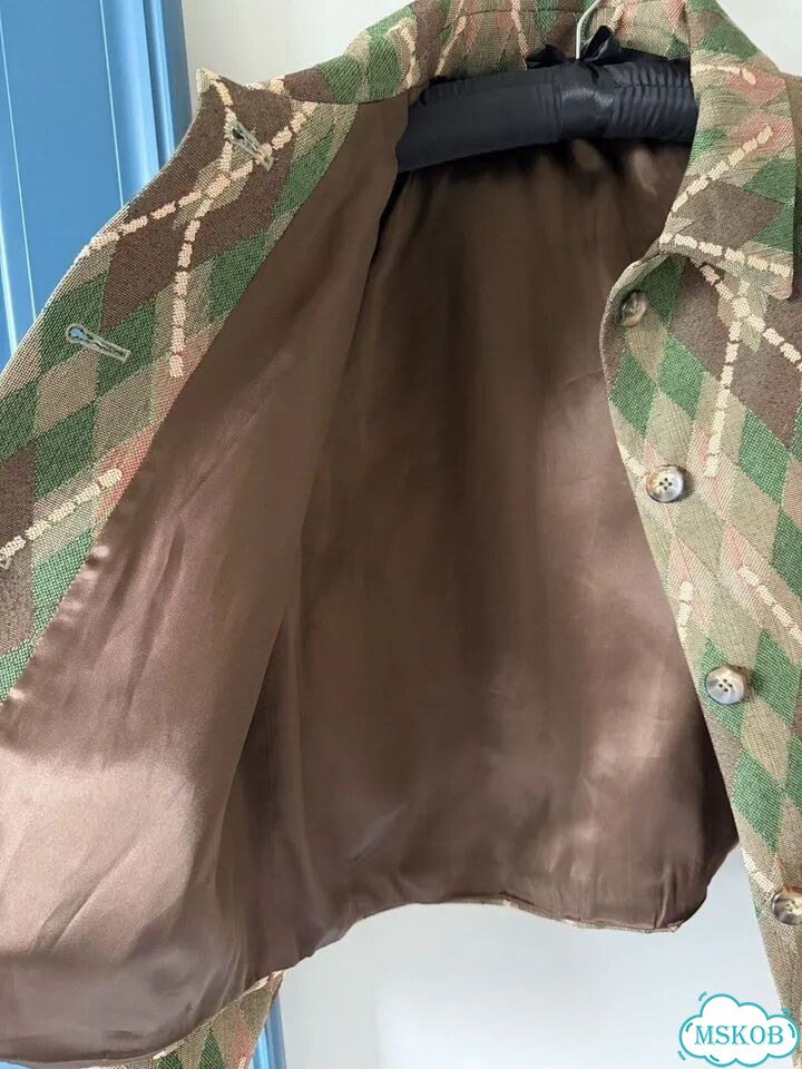 Жакет из шерстяного жаккарда в ромбы / Стиль Prada фото 8