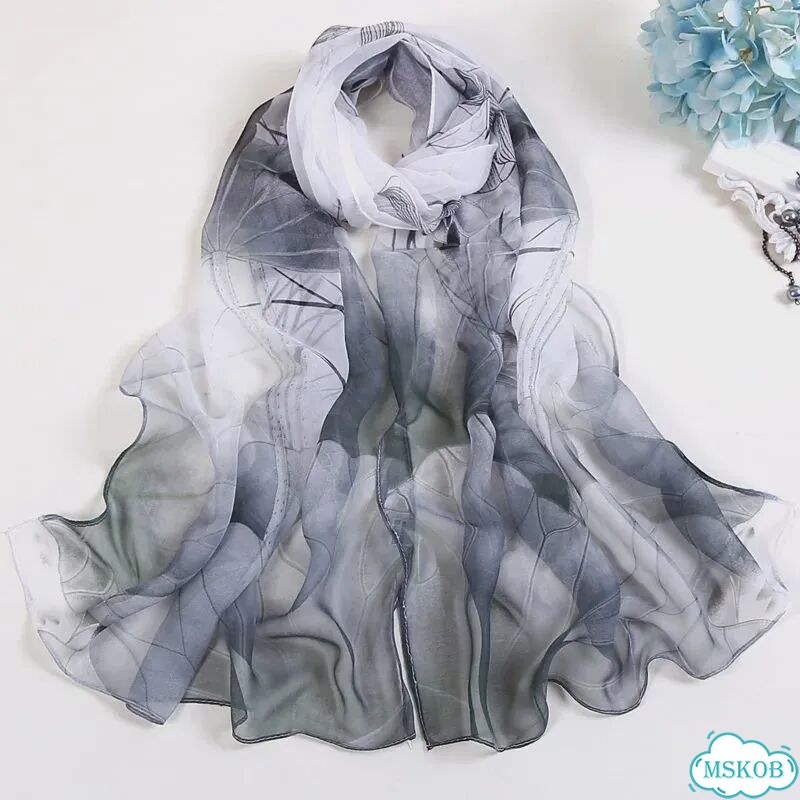 Летняя Солнцезащитная шаль в виде листьев лотоса и цветов, Женская Длинная пляжная шаль из Жоржетта фото 5