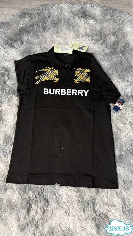 Футболка Burberry с воротником черная фото 2