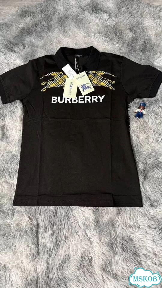 Футболка Burberry с воротником черная фото 5