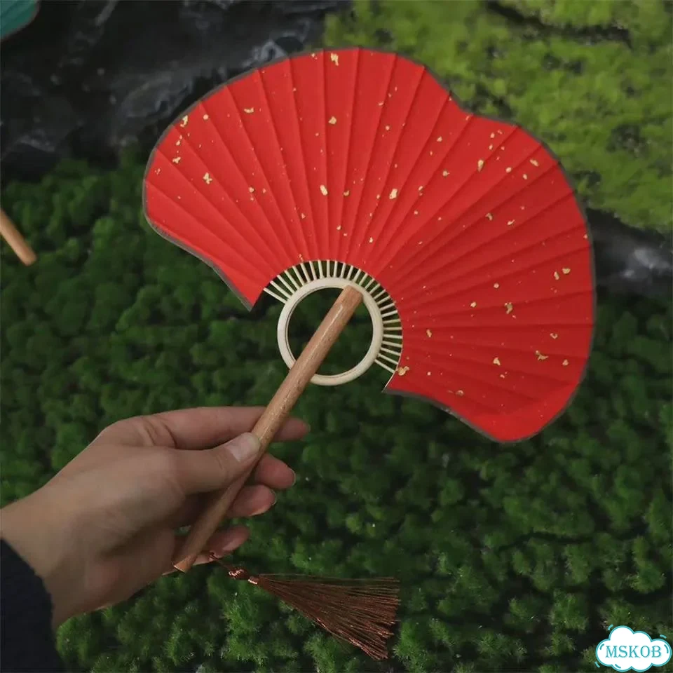 Круглый веер Гинкго из рисовой бумаги Зеленый, green фото 4