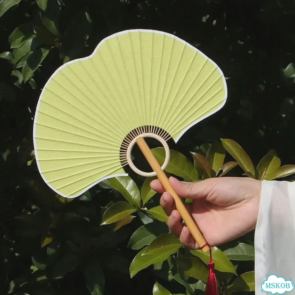 Круглый веер Гинкго из рисовой бумаги Зеленый, green фото 6