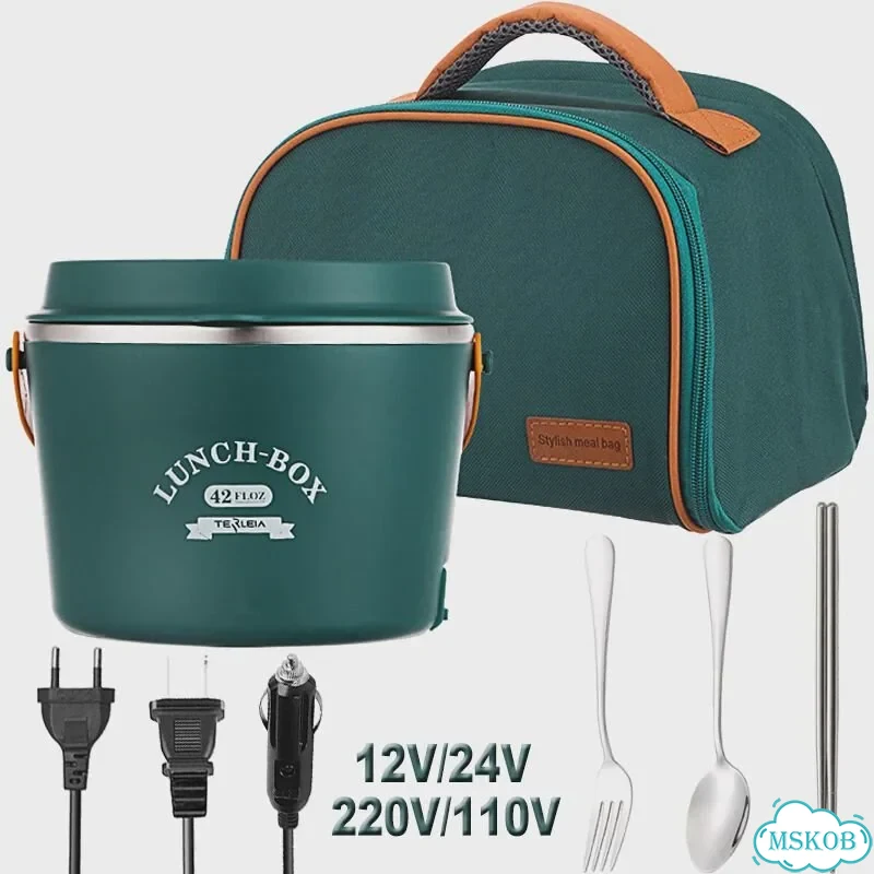 Электрический ланч-бокс Green/Pink из нержавеющей стали Зеленый, Green- Tableware, 220V - EU Plug фото 2
