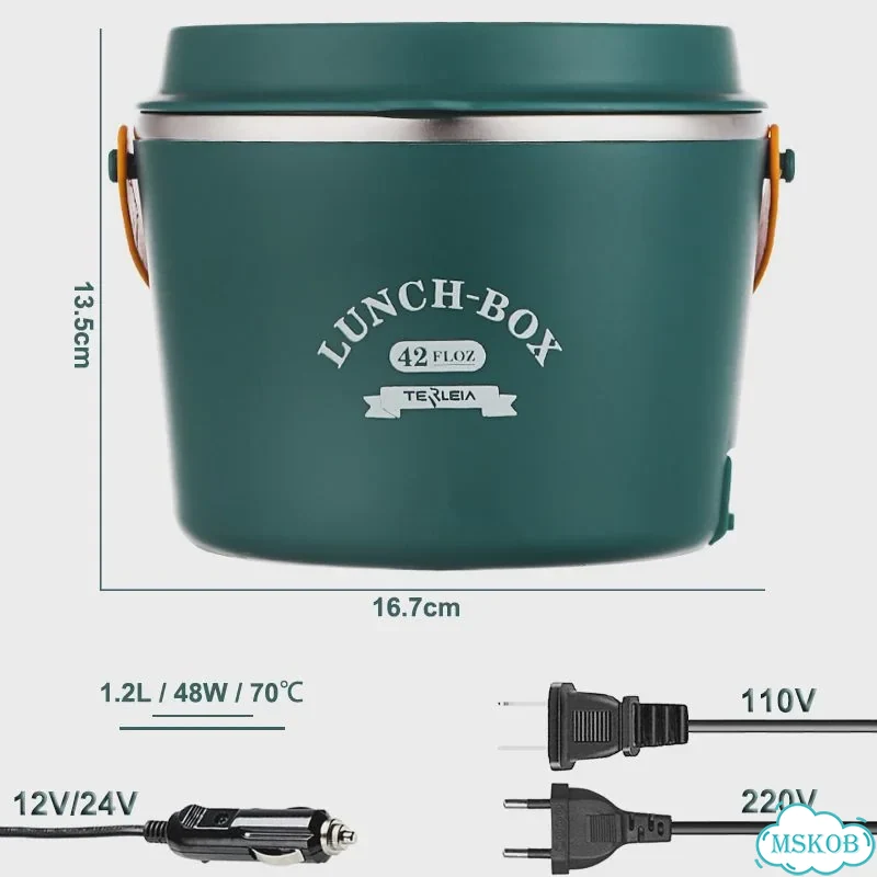 Электрический ланч-бокс Green/Pink из нержавеющей стали Зеленый, Green- Tableware, 220V - EU Plug фото 3