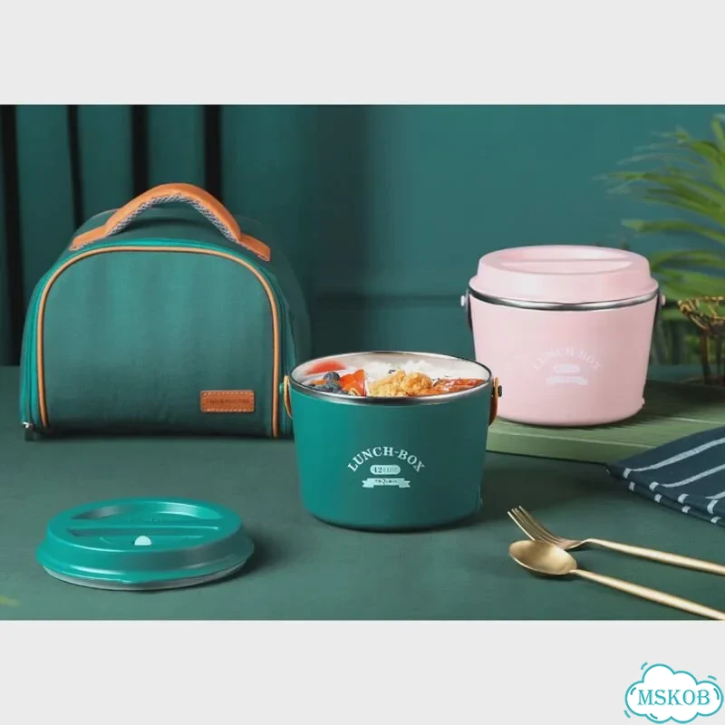 Электрический ланч-бокс Green/Pink из нержавеющей стали Зеленый, Green- Tableware, 220V - EU Plug фото 7