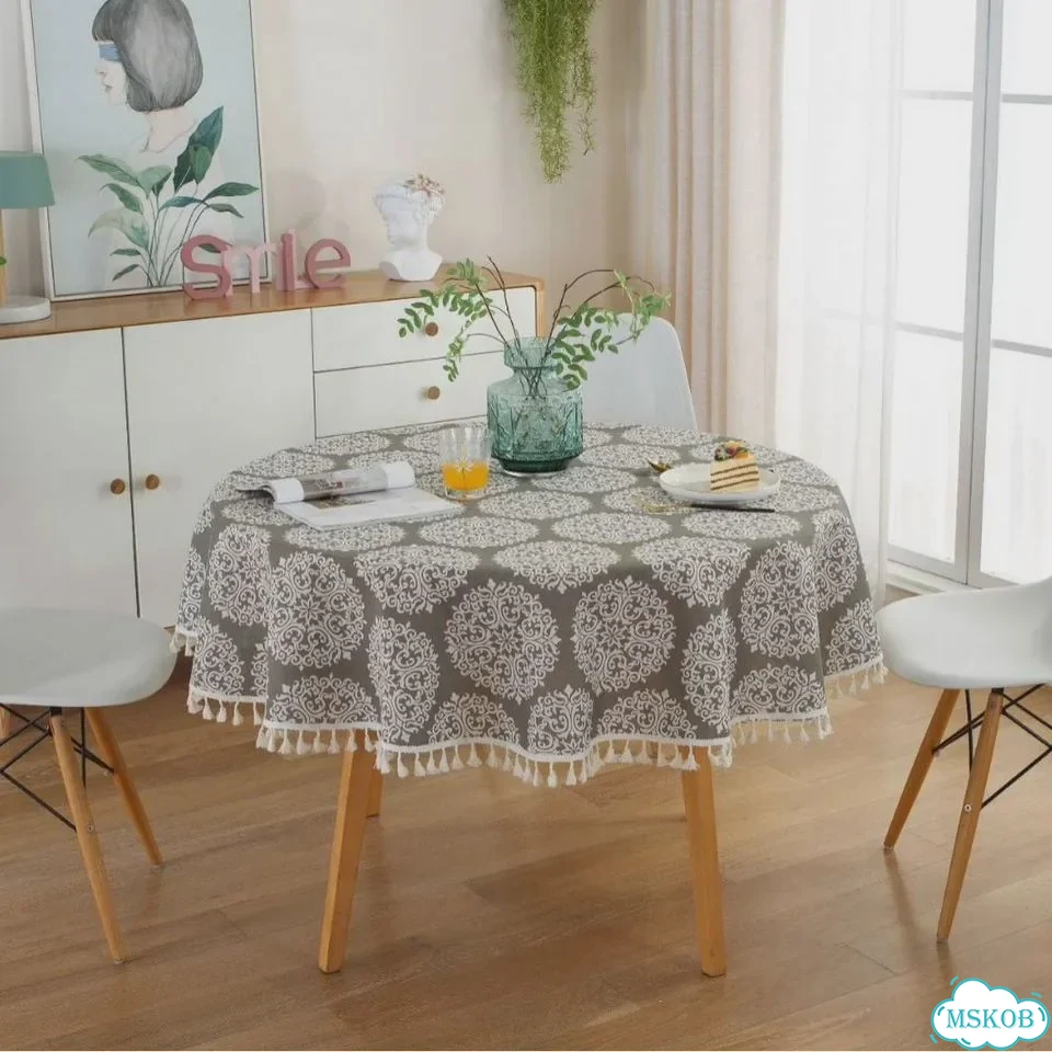 Круглая скатерть бежевая 120см, CFY Home фото 1