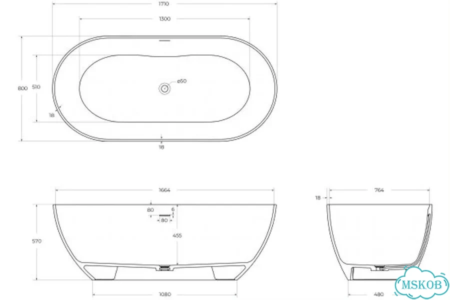 Ванна из искусственного камня BelBagno Etna 170x80 см белая BB-etna-170-80-58-SSB фото 5