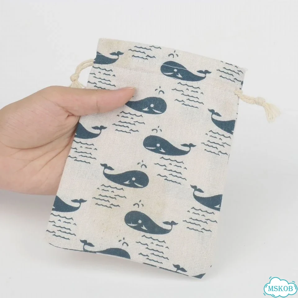 Aohayoomq Хлопковые сумочки-мешочки 10/13/15 см 5 шт 10x14cm, Blue whale фото 1