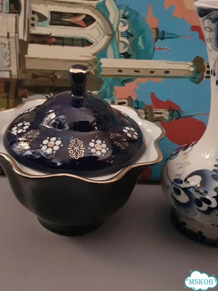 Конфетница ссср,ваза, чайник Гжель золото фото 2