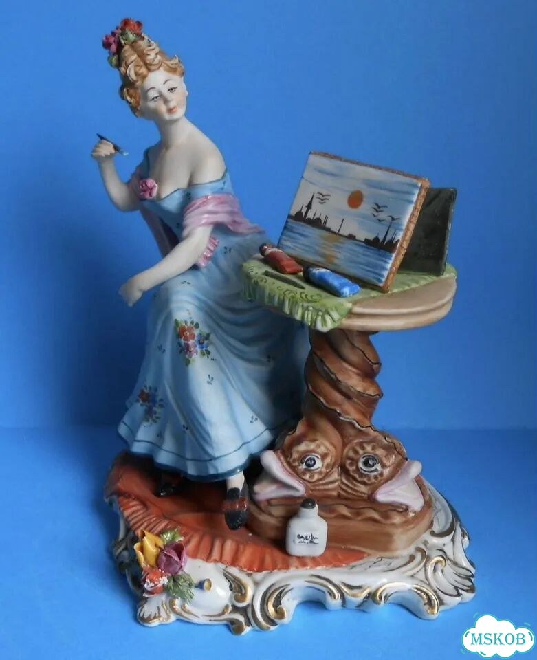 Винтажная фигурка Художница 22см, фарфор 1960е фото 7