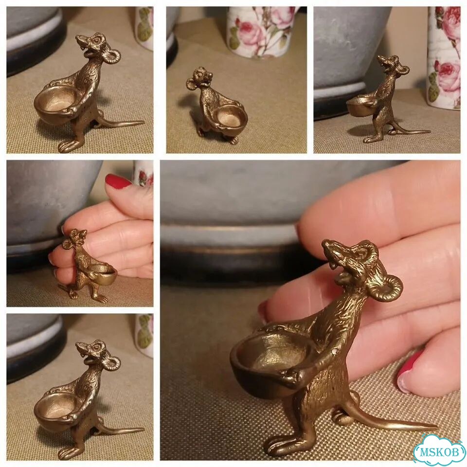 Бронзовая статуэтка мышь с корзиной богатства фото 3