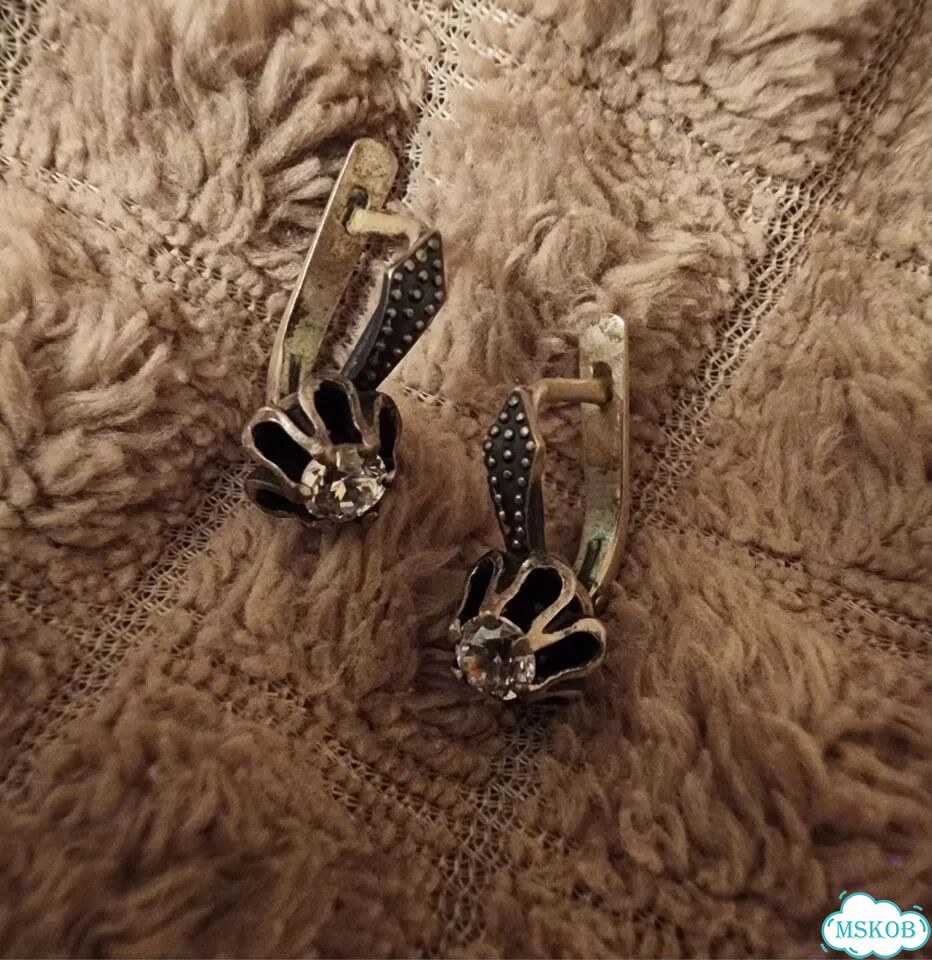 Серьги серебро СССР с,875 проьа с фианитом фото 1