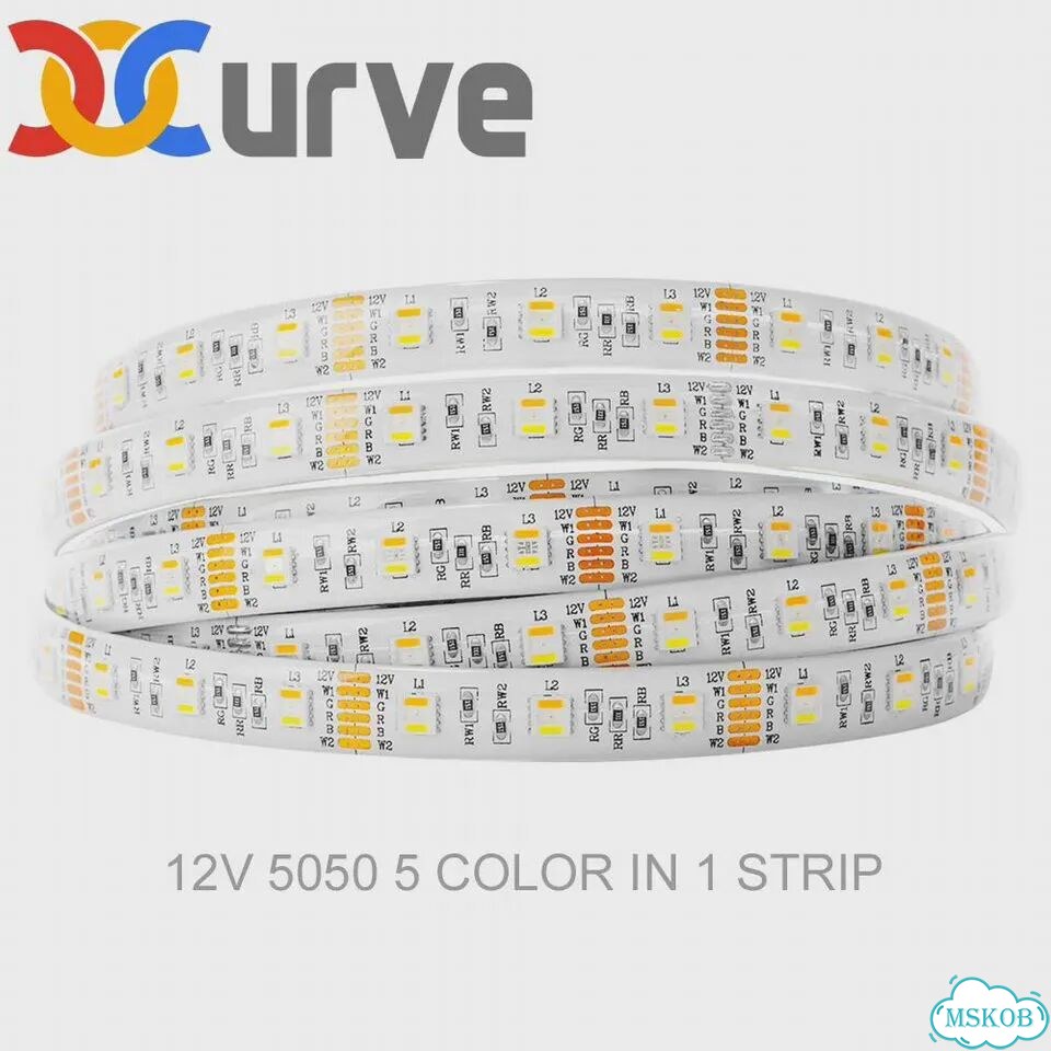 Светодиодная лента Cocurve rgbww 5в1 5050 White PCB, 5m RGB-WW 12V, IP30 фото 1