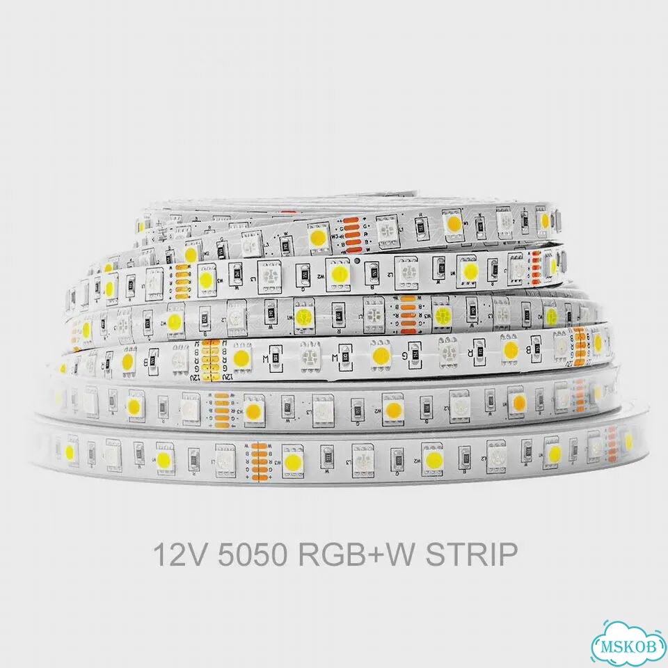 Светодиодная лента Cocurve rgbww 5в1 5050 White PCB, 5m RGB-WW 12V, IP30 фото 4