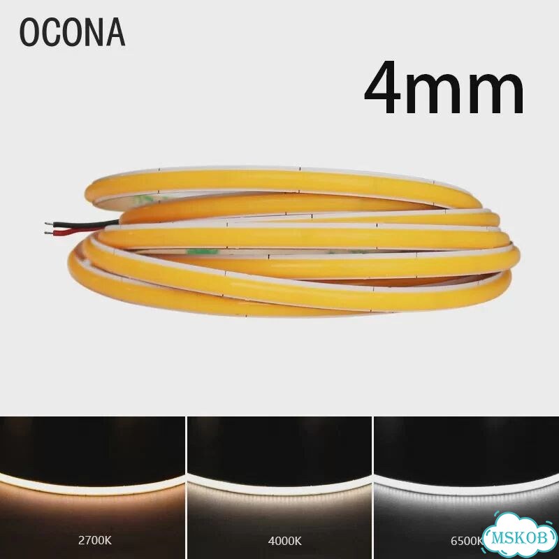 Ocona Светодиодная лента COB 4 мм 480 светодиодов теплый/природный/холодный Red, 0,5 м, 12V 480LED фото 1
