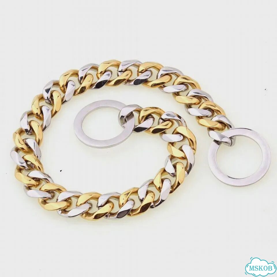 Кубинский ошейник для собак из нержавеющей стали 24inch (61cm) -15MM, Gold x Silver фото 1