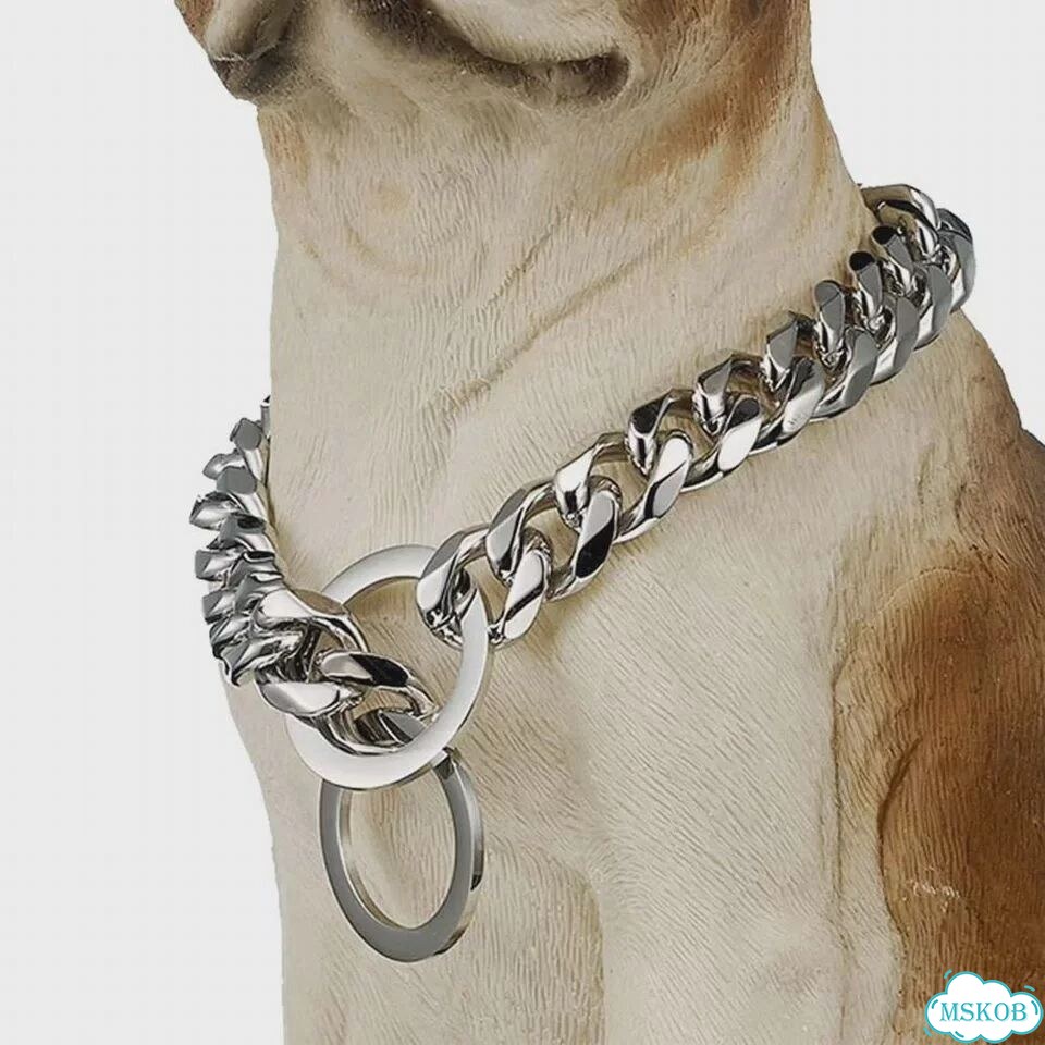 Кубинский ошейник для собак из нержавеющей стали 24inch (61cm) -15MM, Gold x Silver фото 2