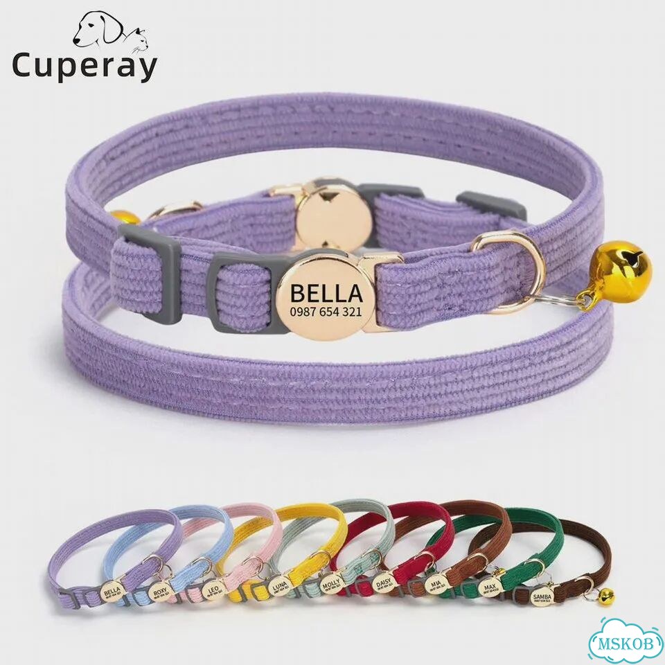 Персонализированный ошейник для кошек Cuperay, регулируемый, вельвет, Синий, Синий фото 2