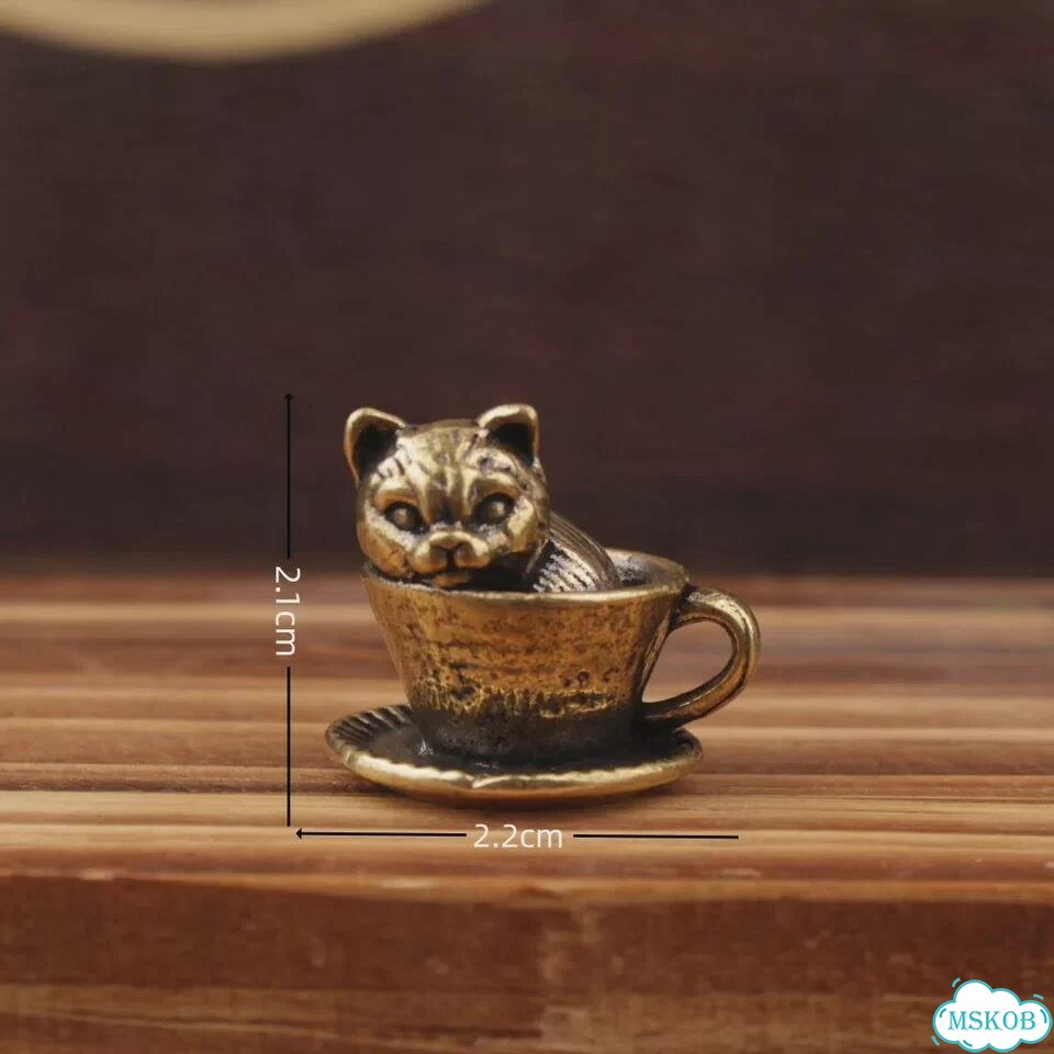 Фигурка кошки в чашке, латунь, 2.1x2.2 см, cat фото 1