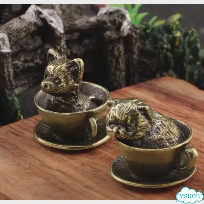 Фигурка кошки в чашке, латунь, 2.1x2.2 см, cat фото 2