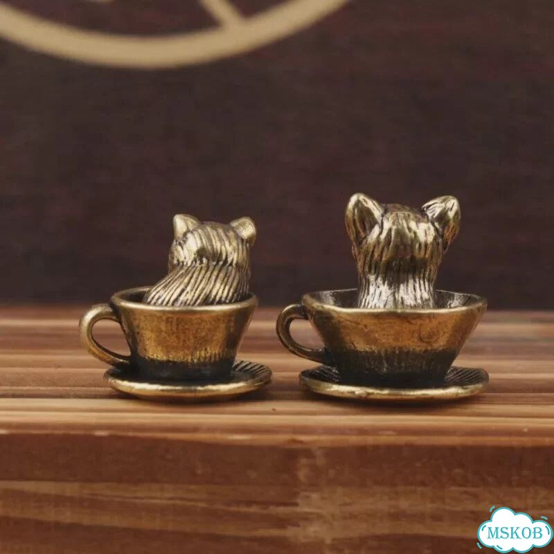 Фигурка кошки в чашке, латунь, 2.1x2.2 см, cat фото 3